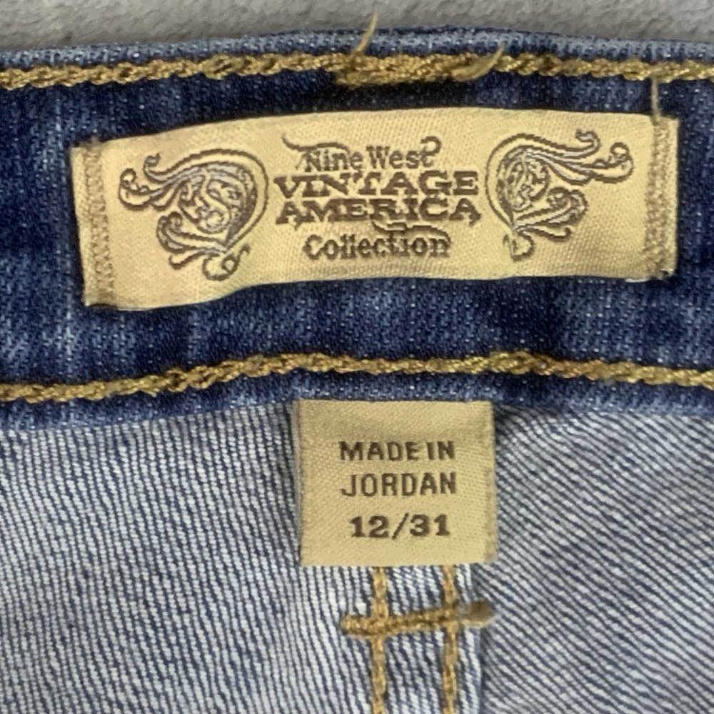Nine West Vintage America Boho Bootcut Jeans 12/31 Blue Stretch Casual Whiskered - Picture 5 of 14